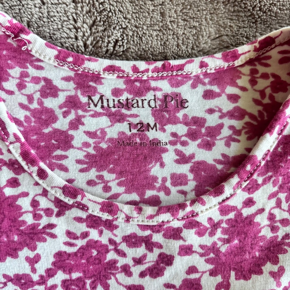 Mustard Pie Baby Girl Floral Tunic and Ruffle Bumbies Set Pink Cream 12M - Picture 2 of 5